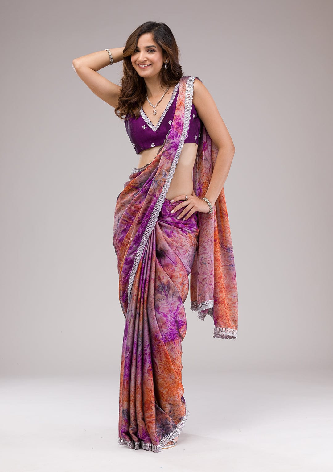 Violet Color Designer Print  Georgette Party Wear Saree