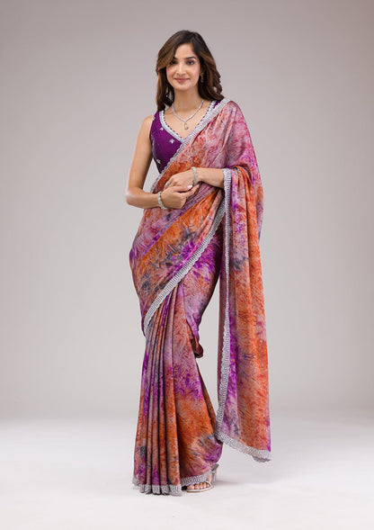 Violet Color Designer Print  Georgette Party Wear Saree