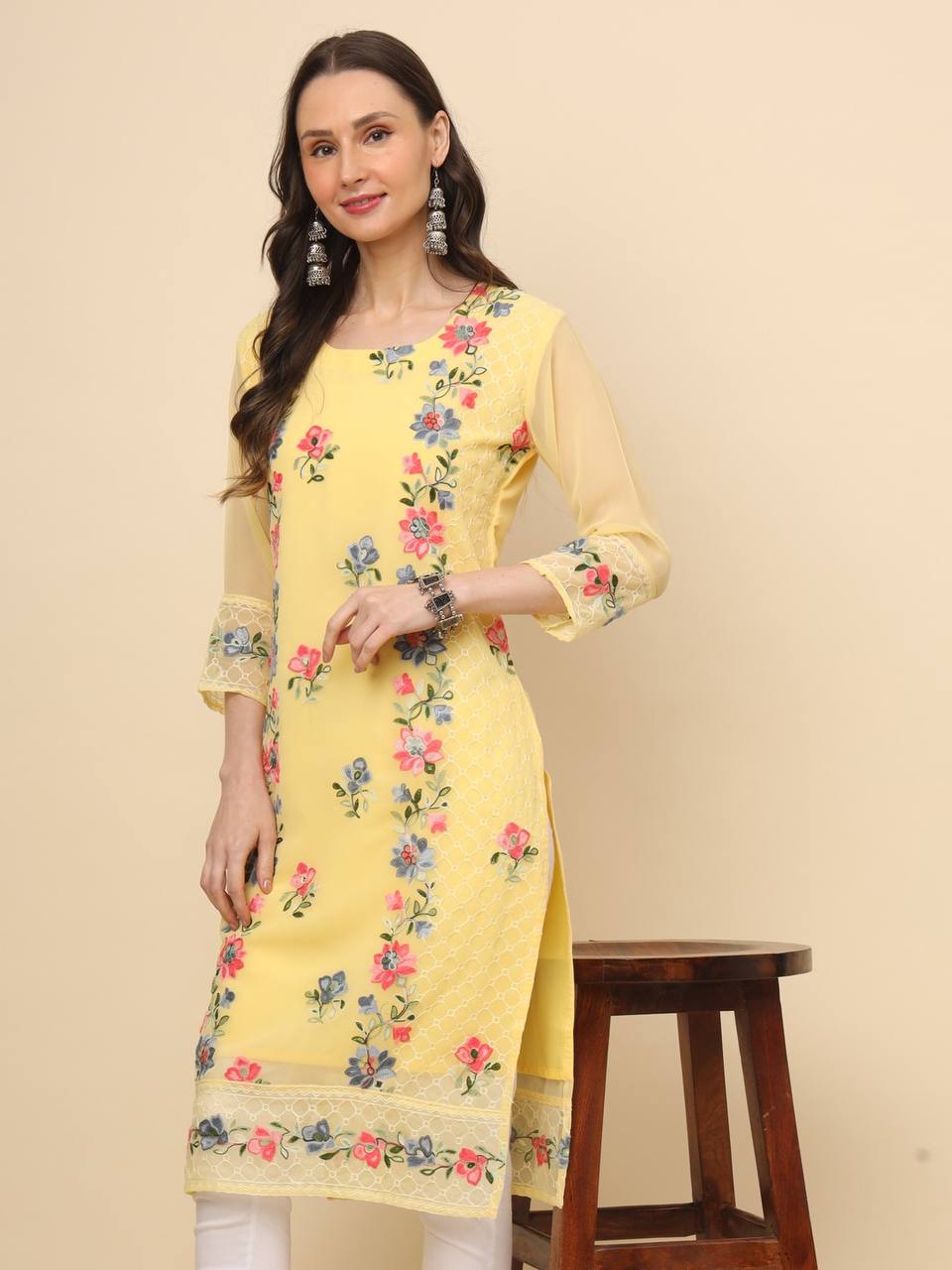 Trending Yellow Georgette Kurti