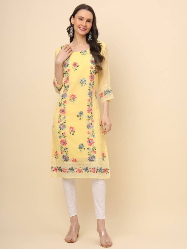 Trending Yellow Georgette Kurti