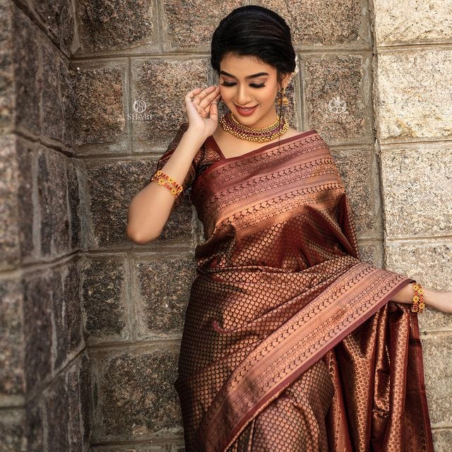 Coffee Pure Soft Silk Saree With Attractive Blouse Piece